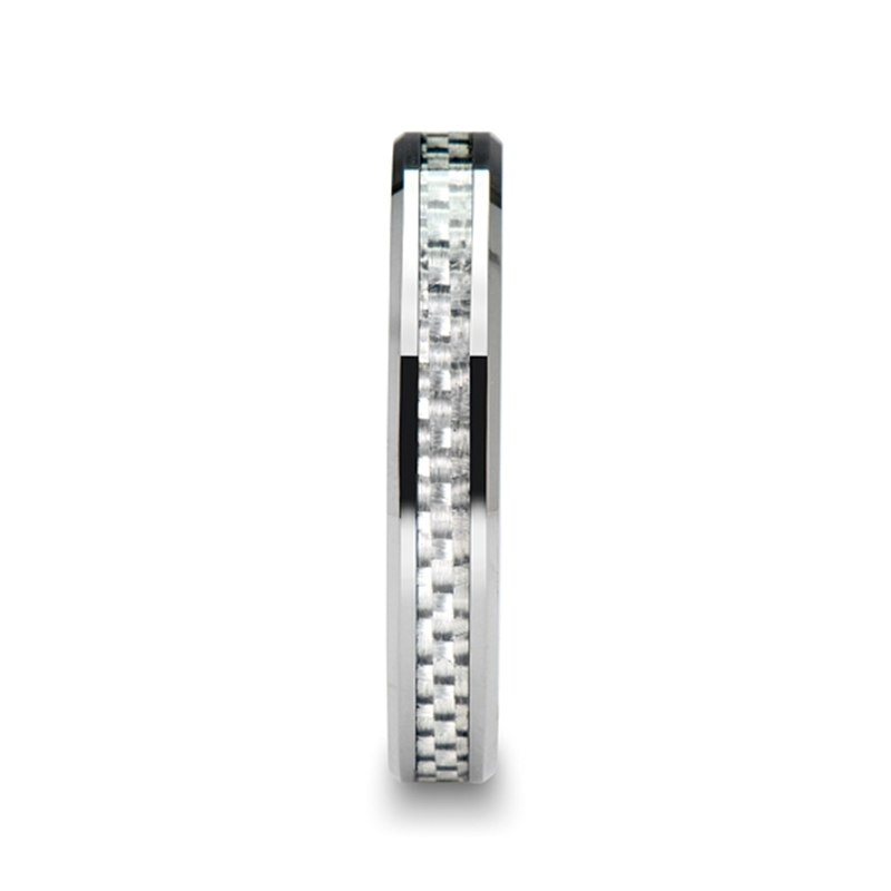 White Carbon Fiber Inlaid Tungsten Couple's Matching Wedding Band Set