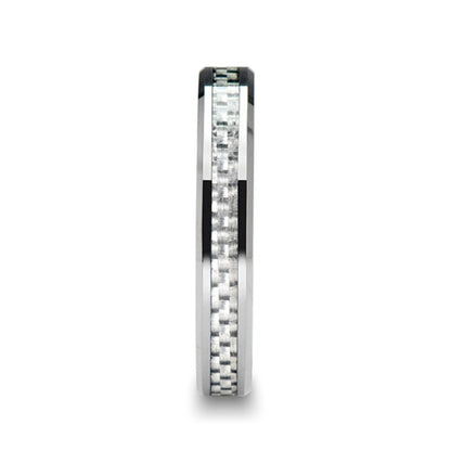 White Carbon Fiber Inlaid Tungsten Couple's Matching Wedding Band Set