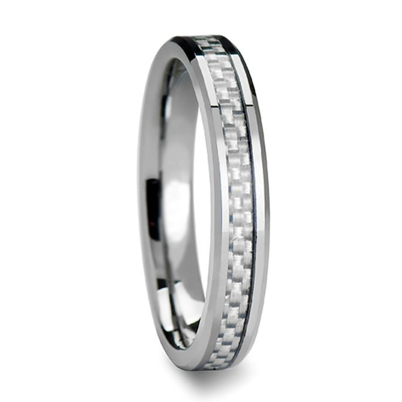 White Carbon Fiber Inlay Tungsten Wedding Band