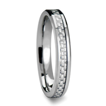 White Carbon Fiber Inlay Tungsten Wedding Band