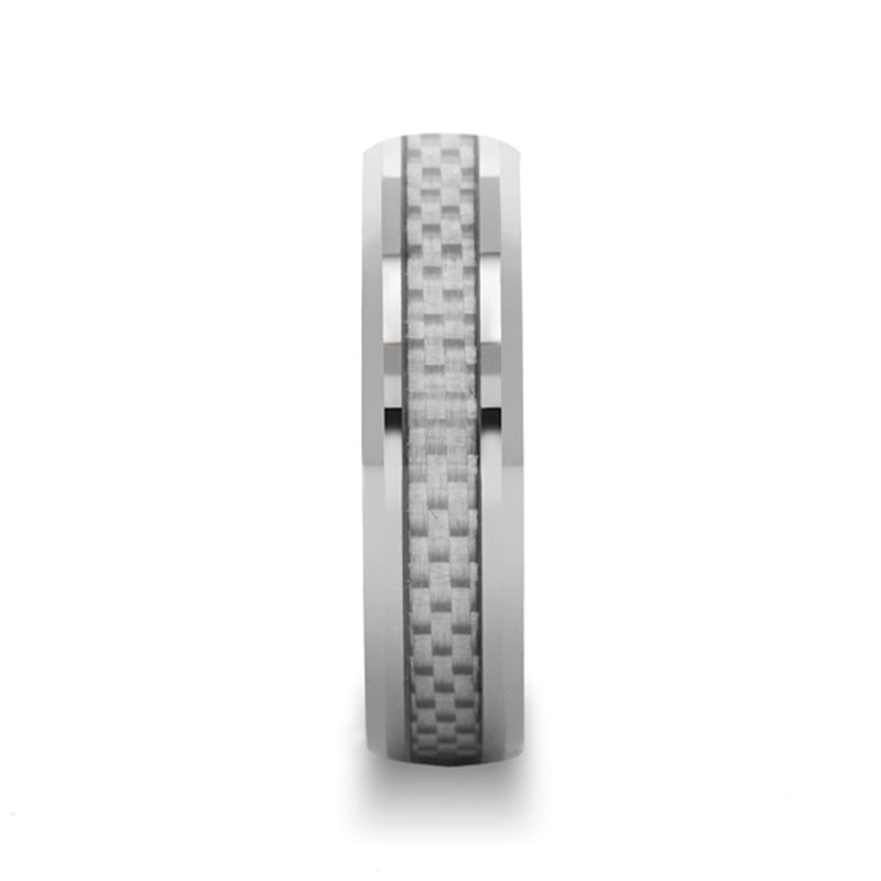 White Carbon Fiber Inlay Tungsten Wedding Band