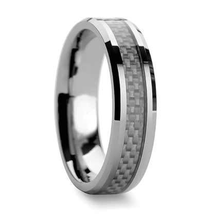 White Carbon Fiber Inlay Tungsten Wedding Band