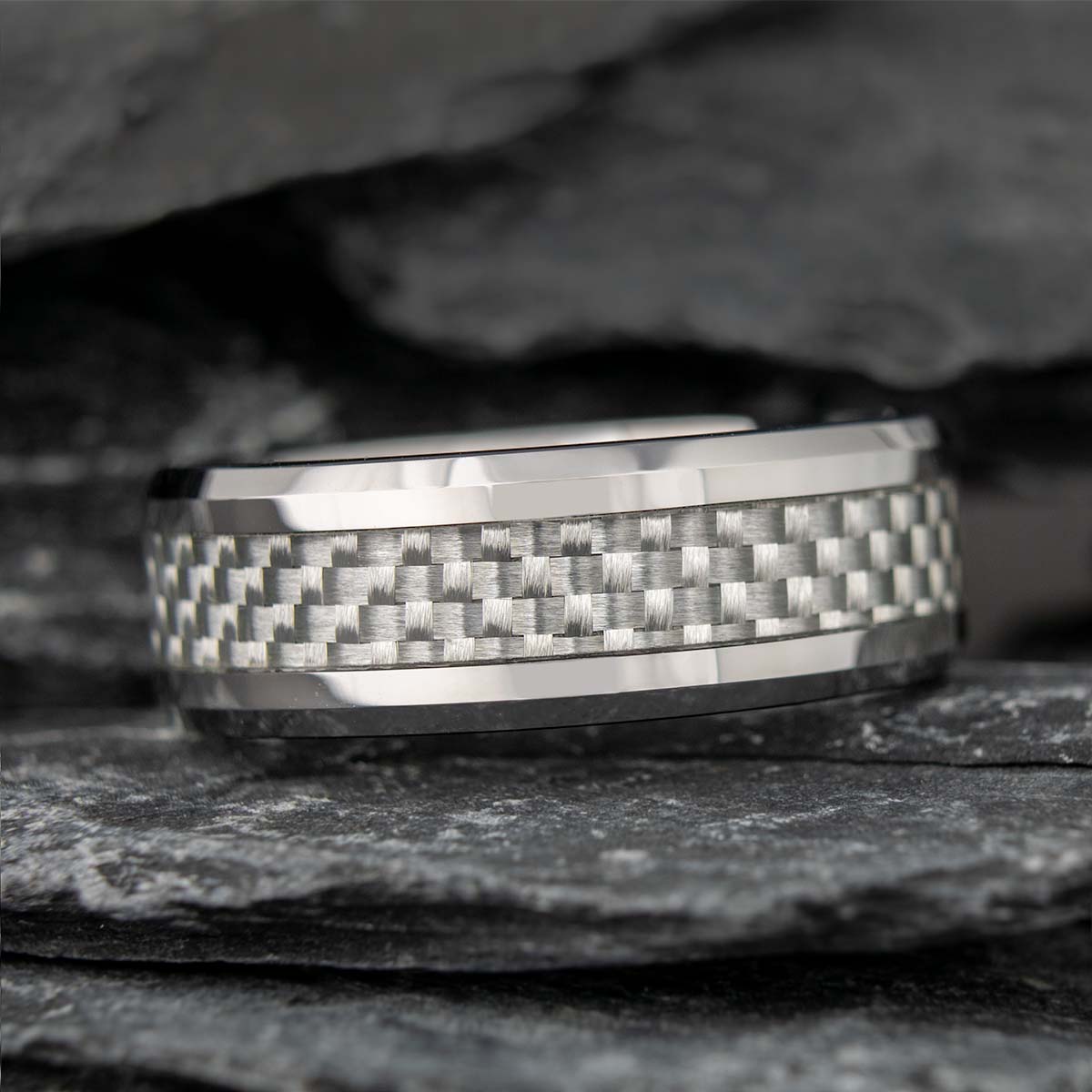 White Carbon Fiber Inlay Tungsten Wedding Band