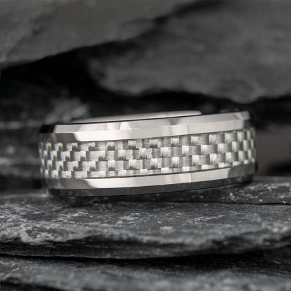 White Carbon Fiber Inlay Tungsten Wedding Band