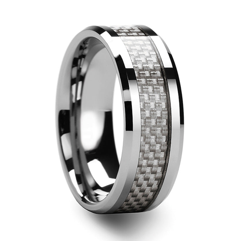 White Carbon Fiber Inlay Tungsten Wedding Band
