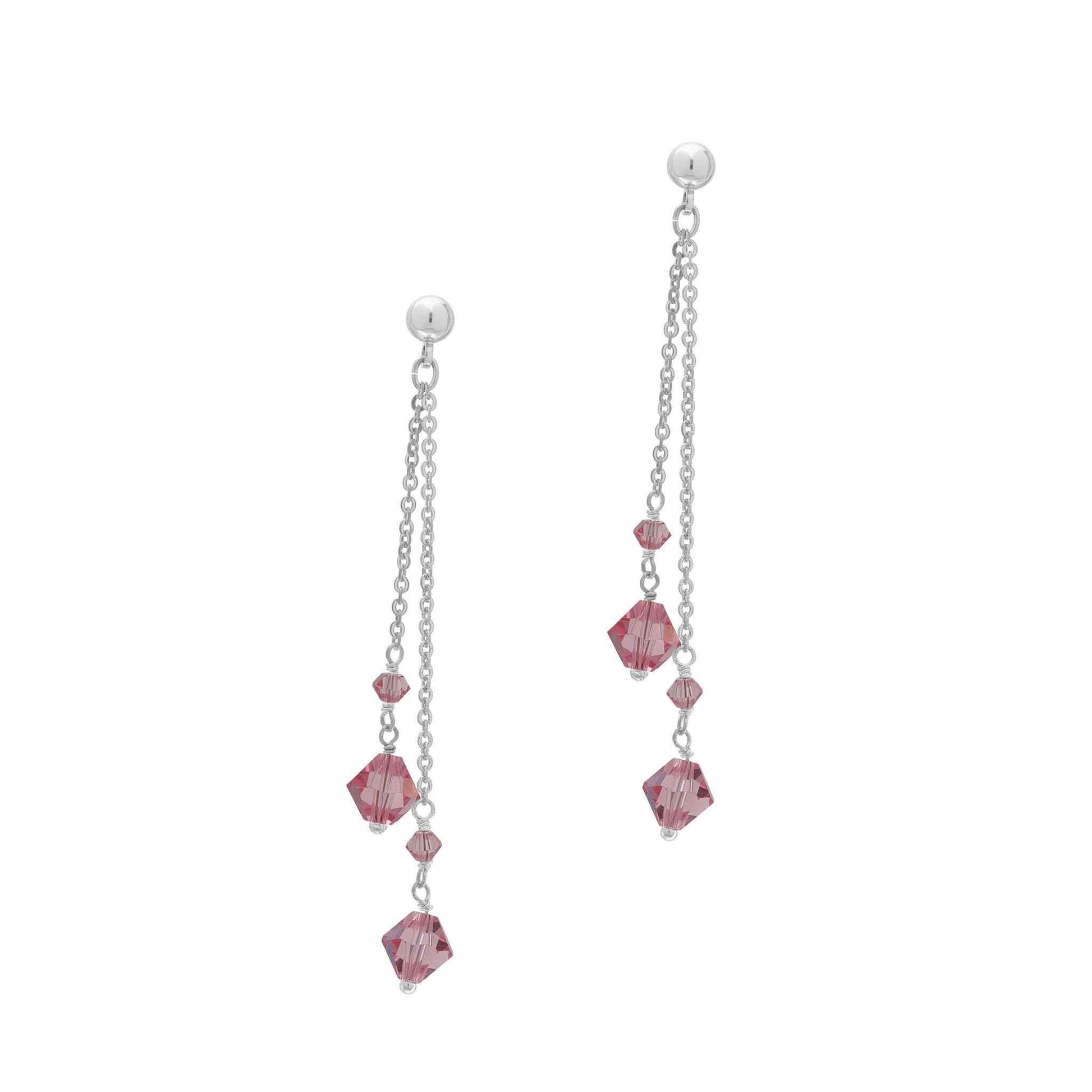 A white crystal drop earrings displayed on a neutral white background.