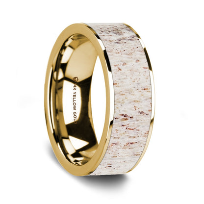 White Deer Antler Inlay 14k Yellow Gold Men's Wedding Band