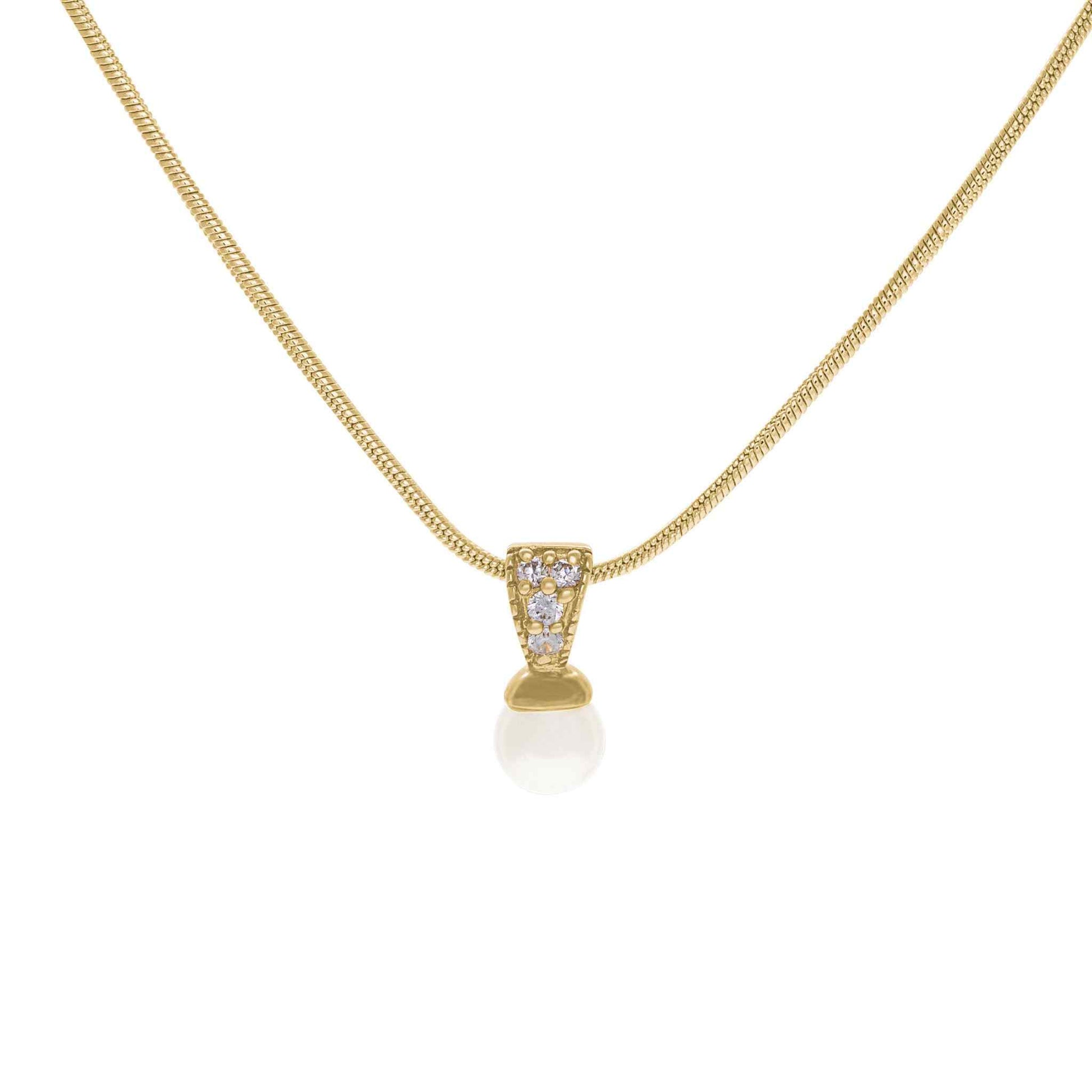 A white glass pearl simulated diamond necklace displayed on a neutral white background.