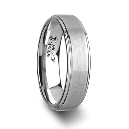 White Tungsten Men's Wedding Band with Stepped Edges