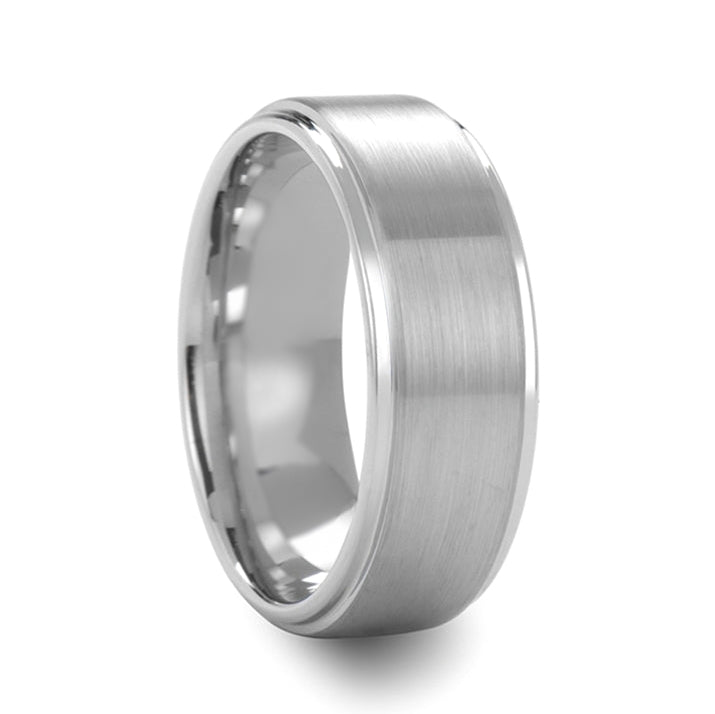 White Tungsten Men's Wedding Band with Stepped Edges