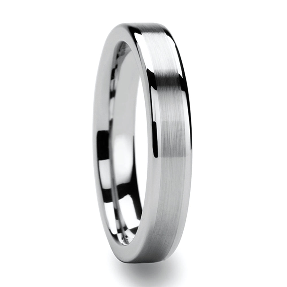 White Tungsten Wedding Band with Brushed Stripe