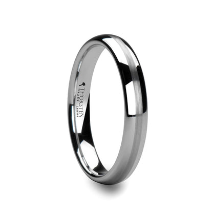 White Tungsten Wedding Band with Satin Finished Center