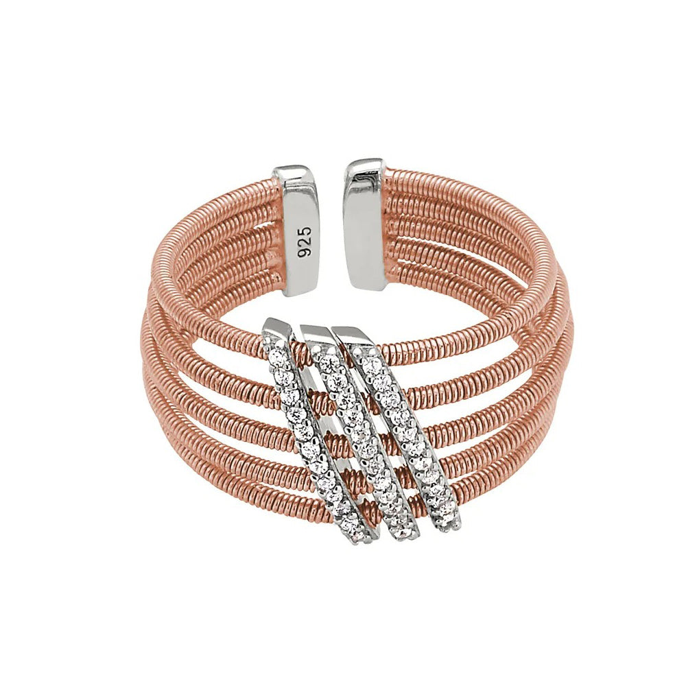 Triple Diagonal Flexible Cable Women's Ring with Synthetic Diamonds ...