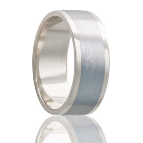 A satin finish men's wedding band displayed on a neutral white background.