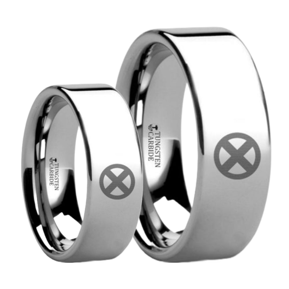 X-Men Engraved Tungsten Couple's Matching Wedding Band Set