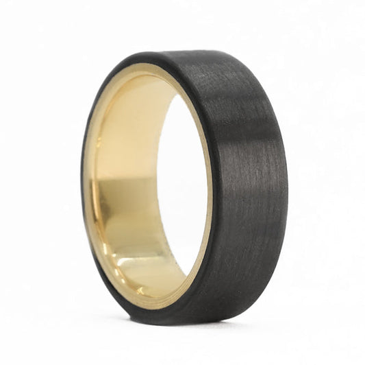 Yellow Gold & Carbon Fiber Men's Wedding Band