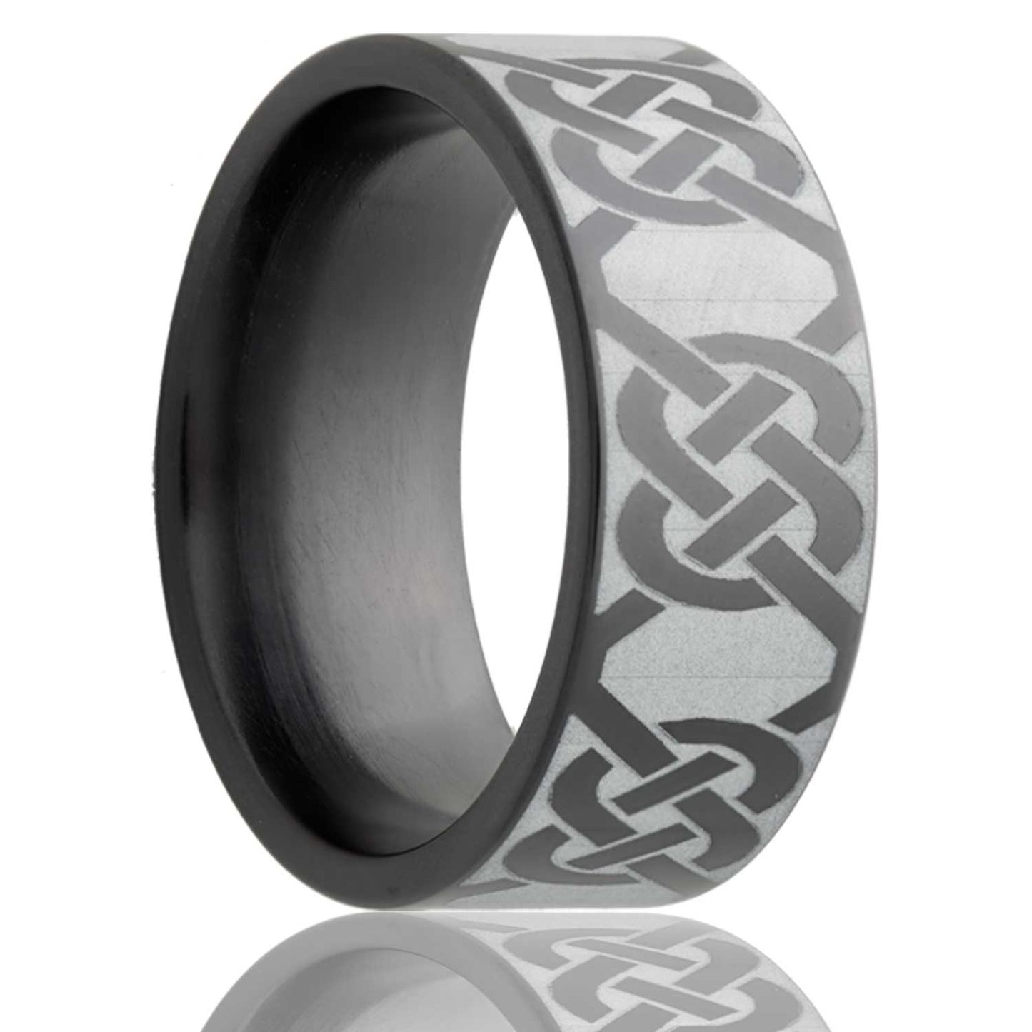 A eternity celtic knot zirconium wedding band displayed on a neutral white background.