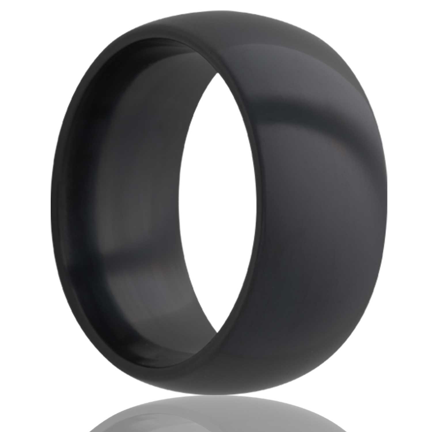 A domed zirconium wedding band displayed on a neutral white background.