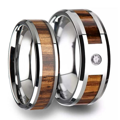 Zebra Wood Inlaid Tungsten Couple's Matching Wedding Band Set