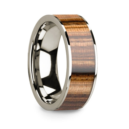 Zebra Wood Inlay 14k White Gold Men's Wedding Band