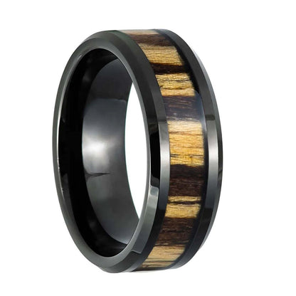 Zebra Wood Inlay Black Tungsten Men's Wedding Band