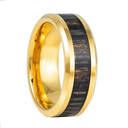 Zebra Wood Inlay Gold Tungsten Men's Wedding Band