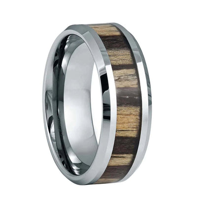 Zebra Wood Inlay Silver Tungsten Men's Wedding Band
