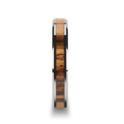 Tungsten Women's Wedding Band with Zebra Wood Inlay
