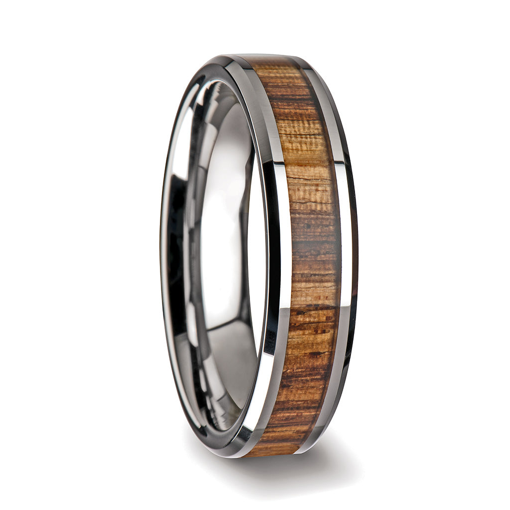 Zebra Wood Inlay Tungsten Wedding Band