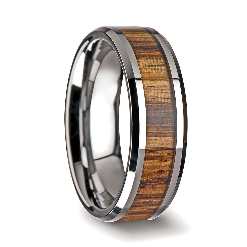 Zebra Wood Inlay Tungsten Wedding Band