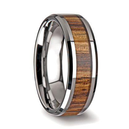 Zebra Wood Inlay Tungsten Wedding Band