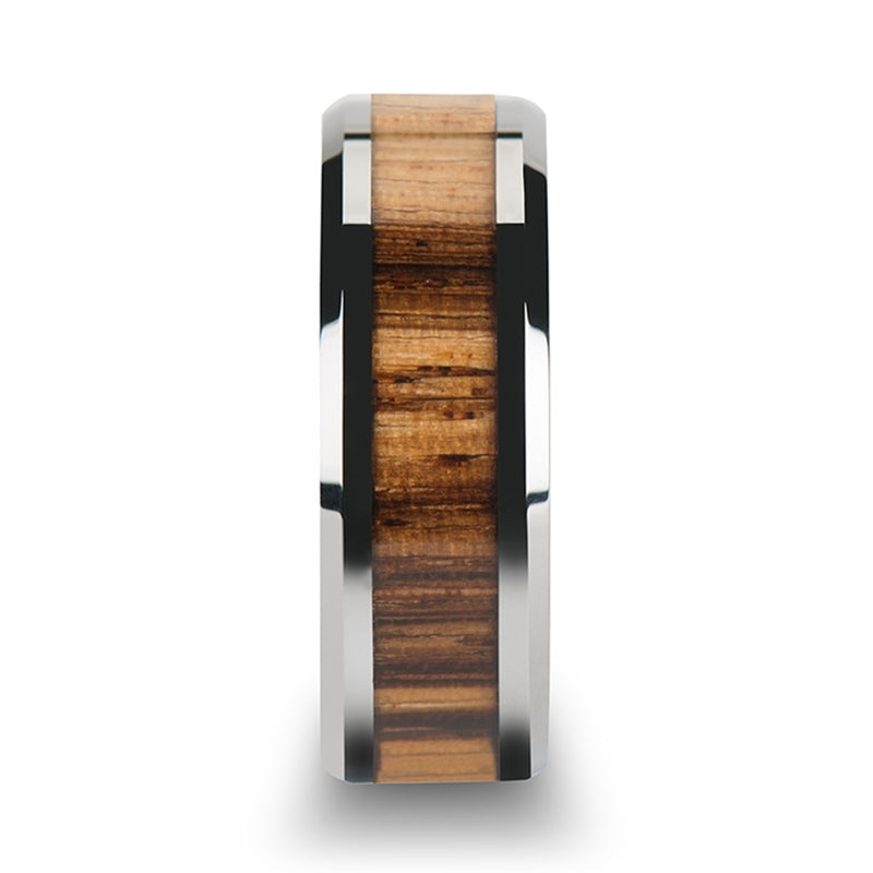 Tungsten Women's Wedding Band with Zebra Wood Inlay