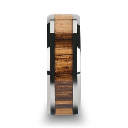 Tungsten Women's Wedding Band with Zebra Wood Inlay