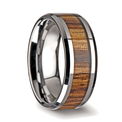 Zebra Wood Inlay Tungsten Wedding Band
