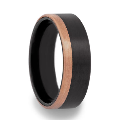 Zirconium Wedding Band with Asymmetrical 14k Rose Gold Inlay